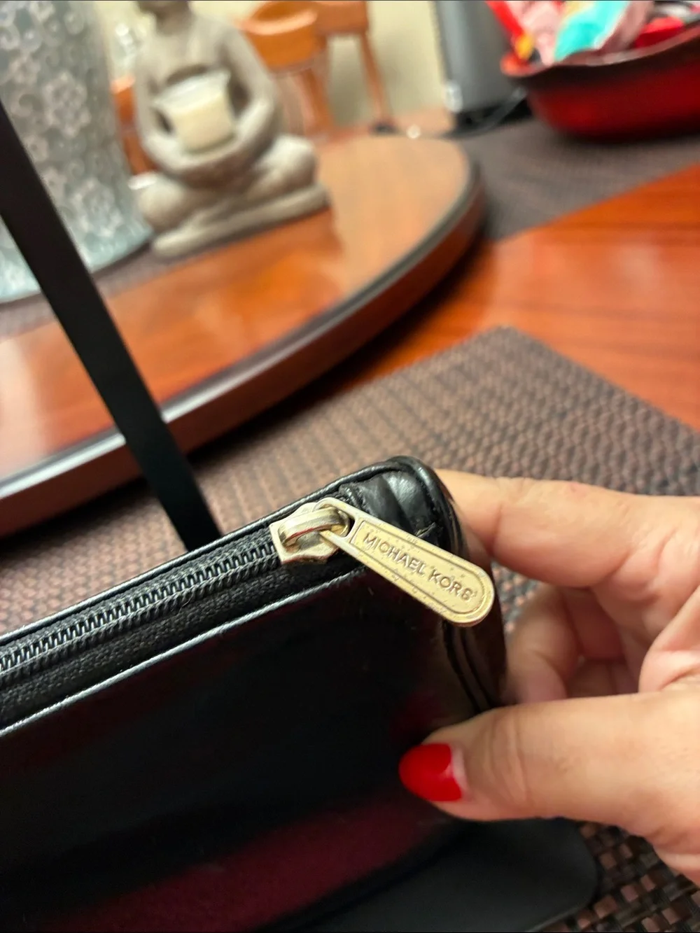 Michael Kors Black Patent Leather Vintage Cosmetic Bag